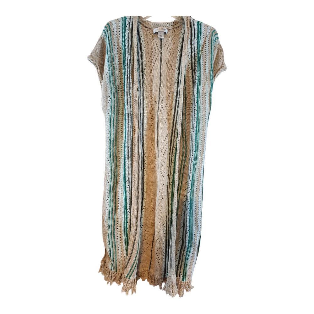 Christopher & Banks cardigan sz Lg open front knitted duster linen blend boho